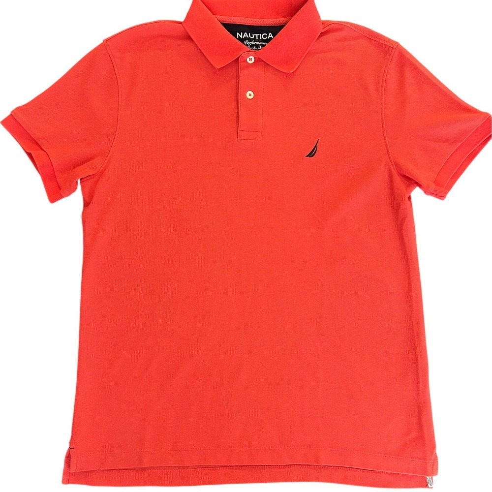 Nautica Mens Performance Deck Shirt Slim Fit Polo Orange Red Medium (0103)